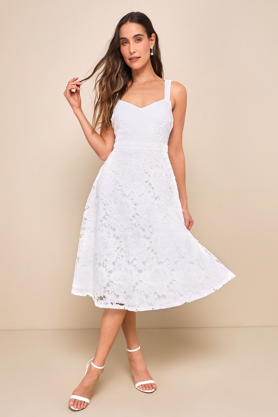 Divine Beauty White Lace Midi Dress With Pockets 8