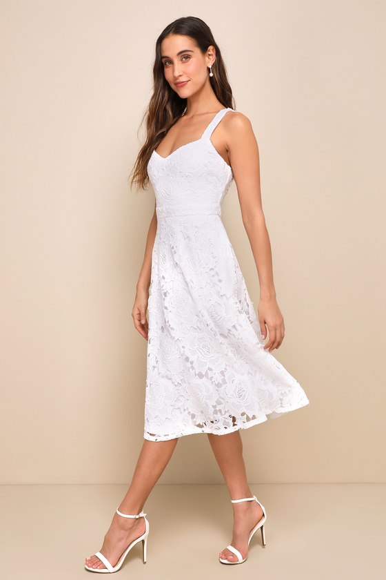 Divine Beauty White Lace Midi Dress With Pockets 5