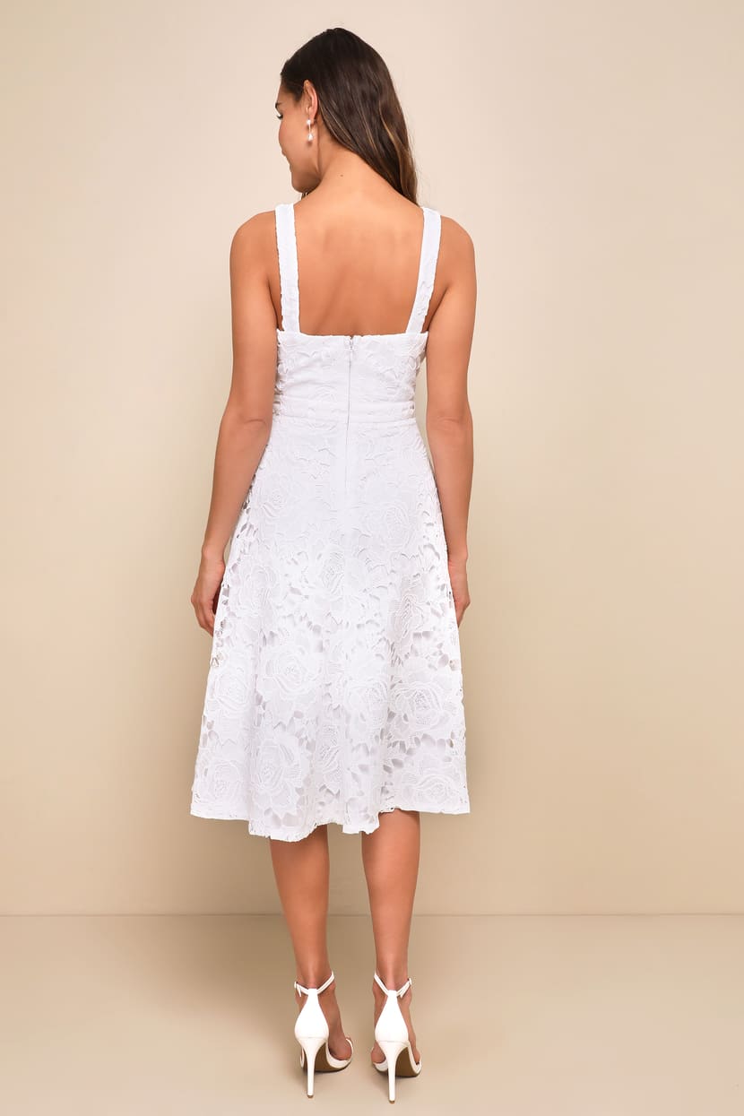 Divine Beauty White Lace Midi Dress With Pockets