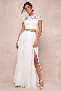 Sweet Stunner White Lace Two-Piece Maxi Dress