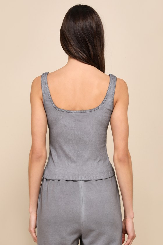 Washed Charcoal Grey Top - Ribbed Knit Tank Top - Lounge
