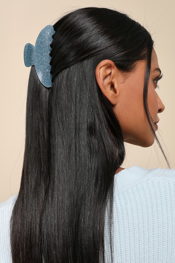 Stylish Radiance Blue and Silver Glitter Hair Clip Set 2