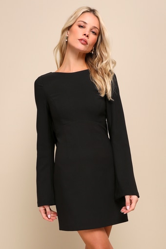 Elegant Cutie Black Bow Long Sleeve Backless Mini Dress 4