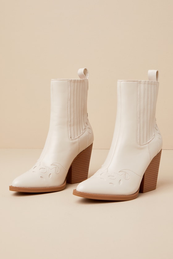Shop Lulus Brextin Bone Pointed-toe Ankle-high Western Boots In White