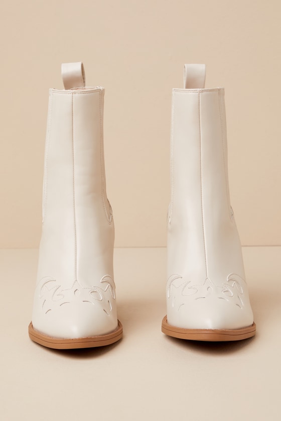 Shop Lulus Brextin Bone Pointed-toe Ankle-high Western Boots In White