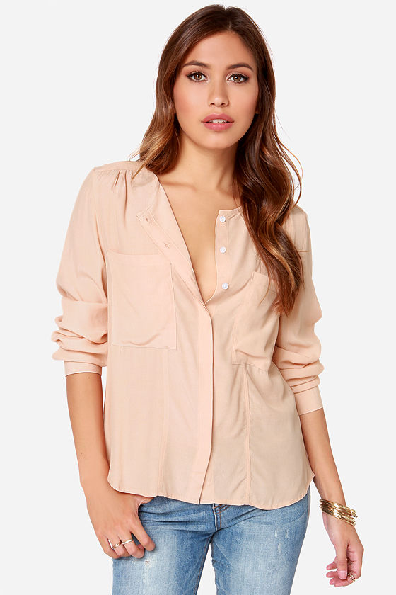 Peach/Blue Elbow Sleeve Top