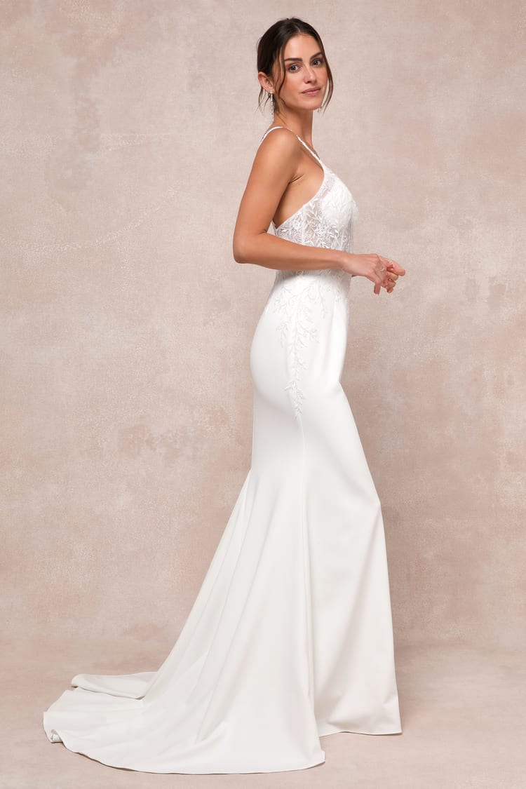 White Beaded Gown - Strapless Wedding Dress - Embroidered Dress - Lulus