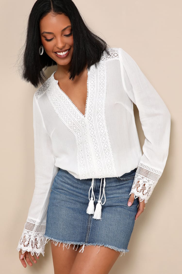 Boho White Top - Lace Top - Long Sleeve Top - Blouse - $52.00 - Lulus