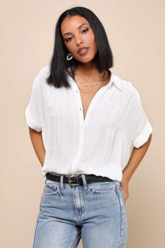 Everlee White Striped Button-Up Top 5