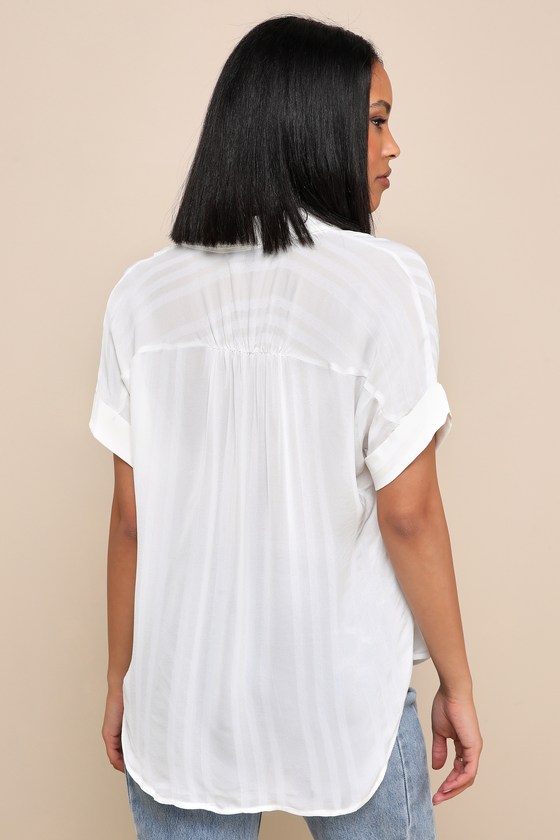 Everlee White Striped Button-Up Top 6