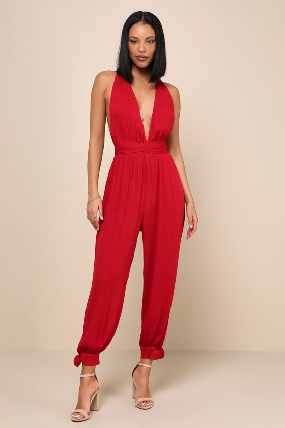 Lolinda Berry Red Convertible Halter Jumpsuit 7