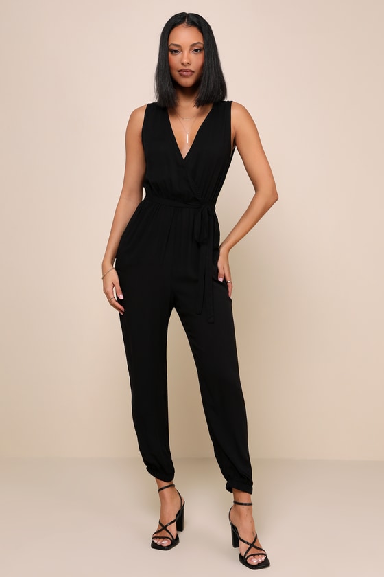 Take On the Day Black Sleeveless Surplice Jumpsuit 6