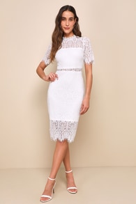 Remarkable White Sheer Lace Short Sleeve Mini Dress