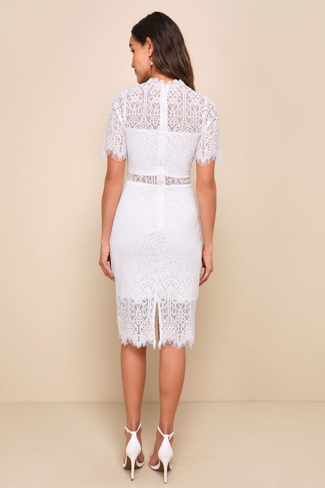 Remarkable White Sheer Lace Short Sleeve Mini Dress