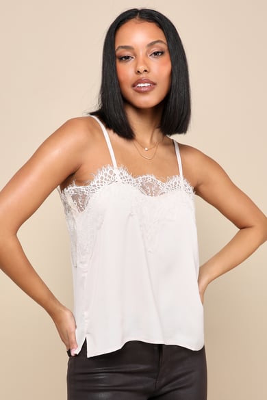Sheer Lace Camisole Top - Light green - Ladies