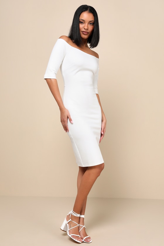Girl Can't Help It Ivory Off-the-Shoulder Midi Dress