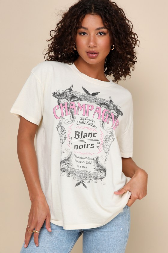 Wine Label Cream and Pink Cotton Short Sleeve Graphic Tee 2