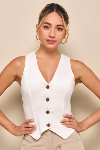 Elevated Impression Ivory Sleeveless Vest Top 2