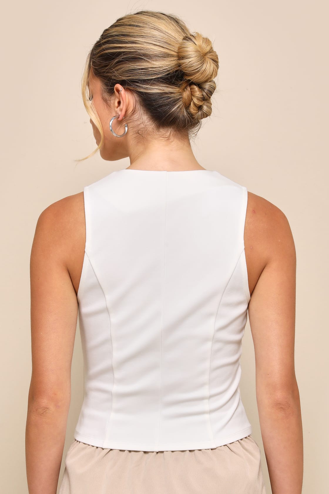 Elevated Impression Ivory Sleeveless Vest Top