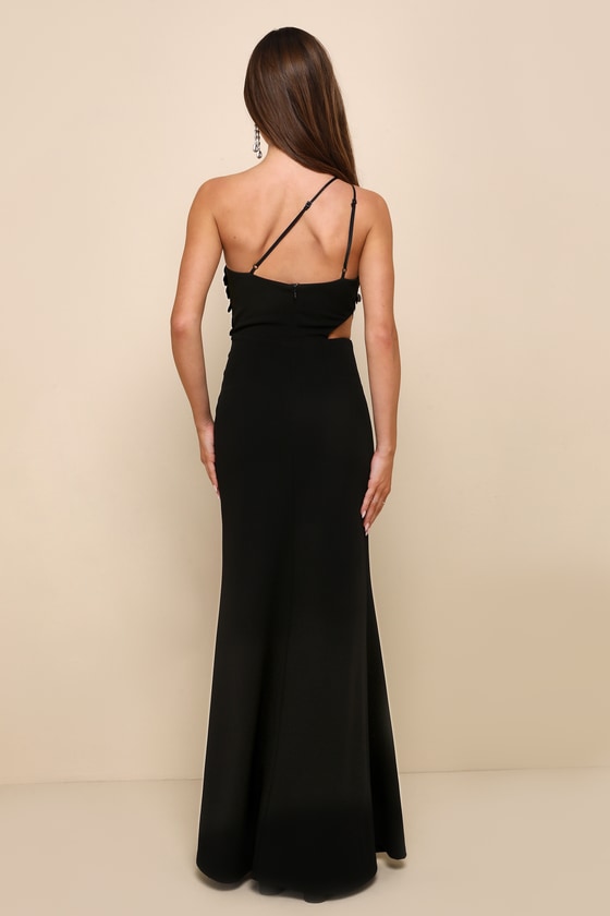 Shimmering Allure Black Sequin Cutout One-Shoulder Maxi Dress 2