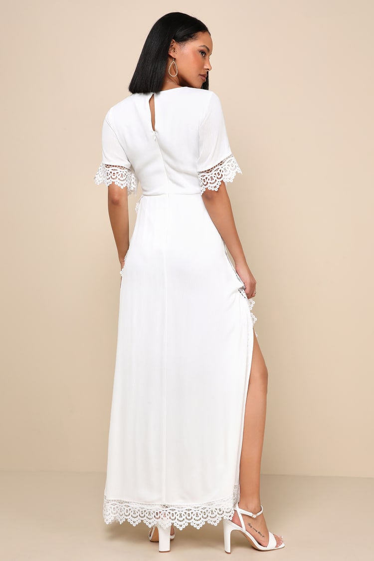 Sweeten the Occasion White Lace Short Sleeve Maxi Dress