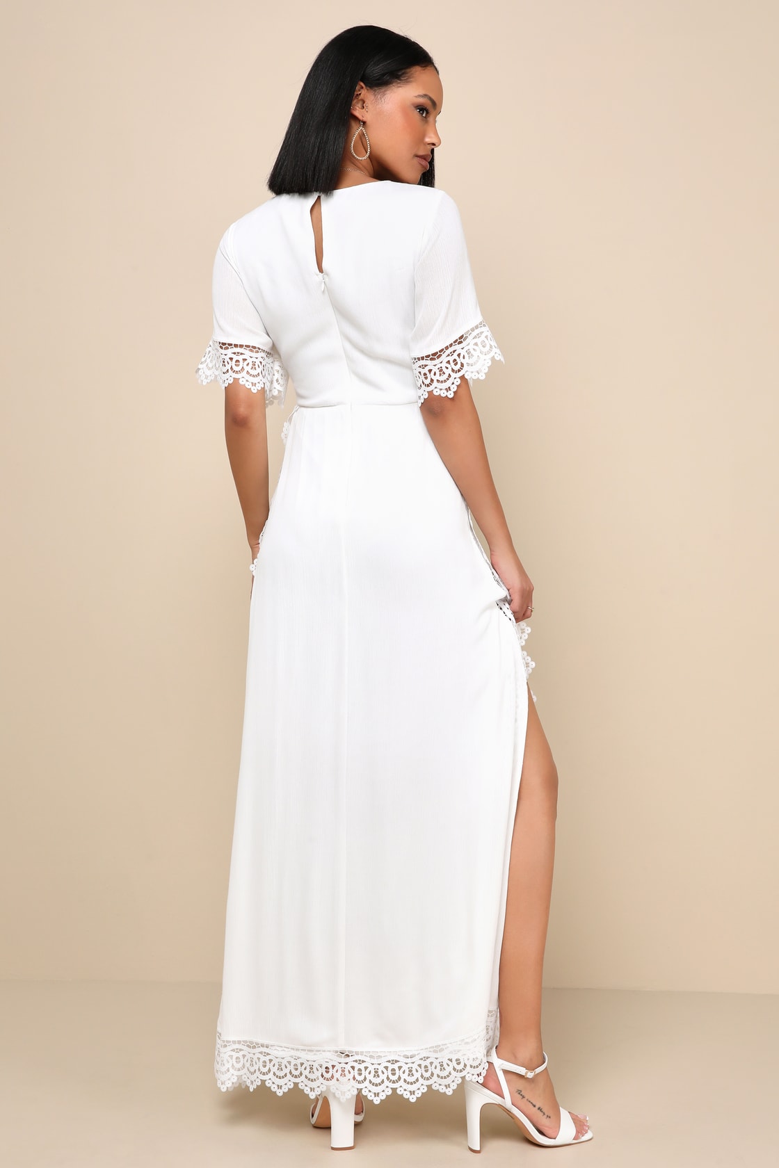 Sweeten the Occasion White Lace Short Sleeve Maxi Dress