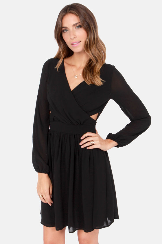 At First Glance Long Sleeve Black Dress