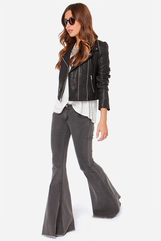 grey flare trousers