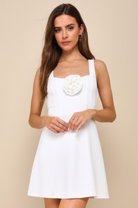 Irreplaceable Cutie White Rosette Sleeveless A-Line Mini Dress