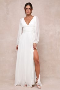 Enchant My Love White V-Neck Long Sleeve Maxi Dress 2