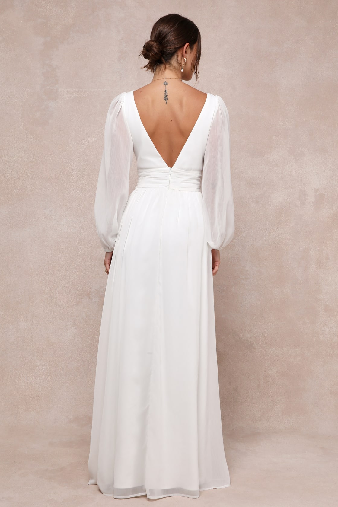 Enchant My Love White V-Neck Long Sleeve Maxi Dress