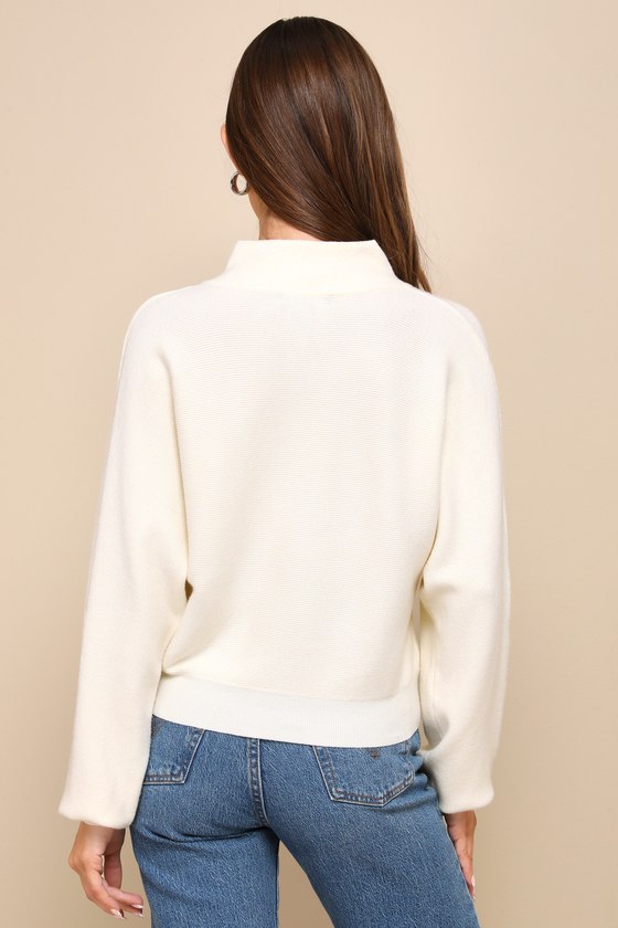Lulus Cuddly Aesthetic Ivory Ribbed Quarter-zip Pullover Sweater In Ivory