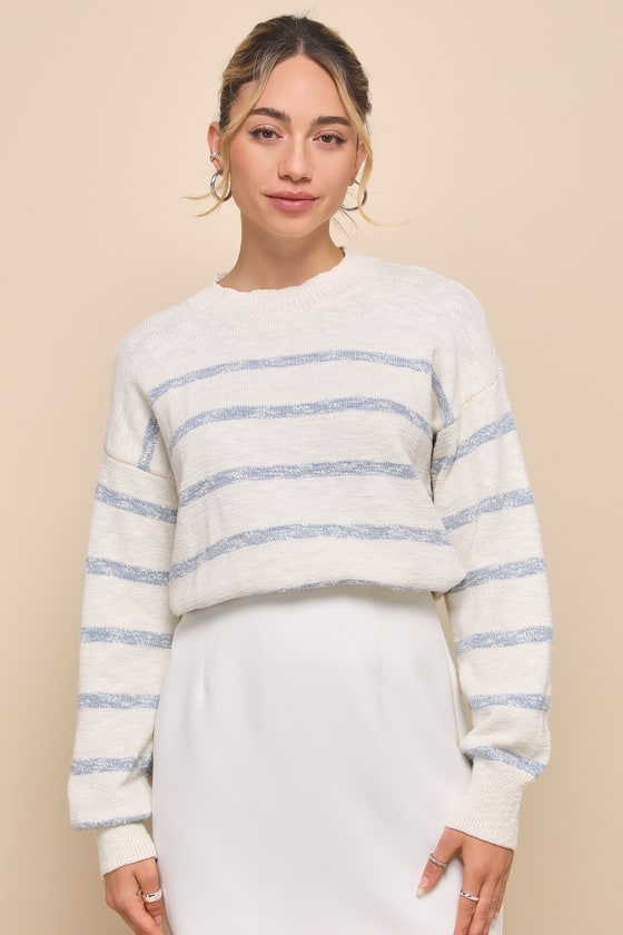 Shop Lulus Charismatic Classic Ivory Striped Cotton Pullover Sweater