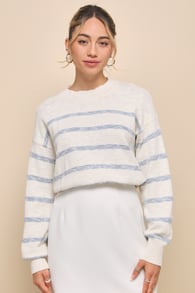 Charismatic Classic Ivory Striped Cotton Pullover Sweater