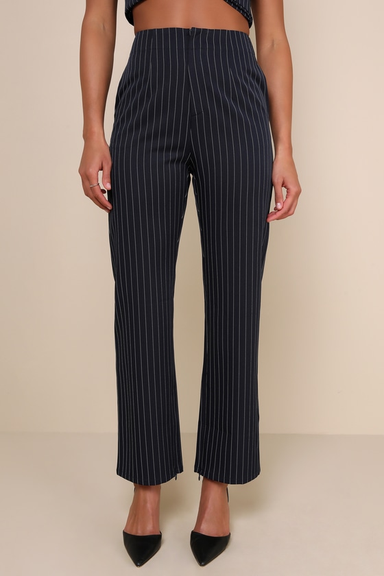 Confident Appeal Navy Blue Pinstripe High Rise Pants 2