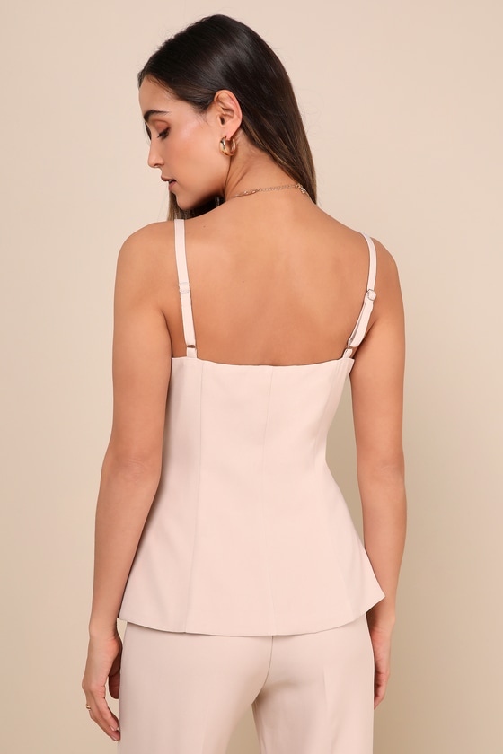 Chic Muse Beige Button-Front Cami Vest Top