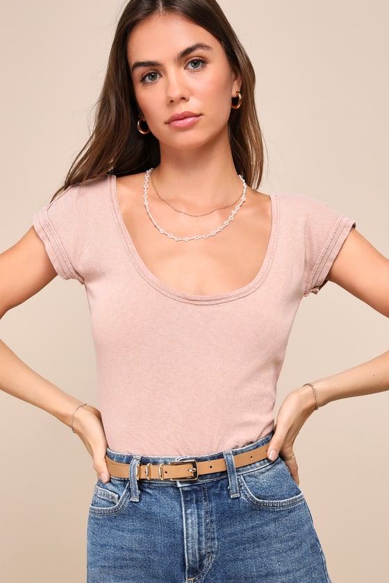 Shop Free People Bout Time Dusty Mauve Cotton Scoop Neck Cap Sleeve Tee