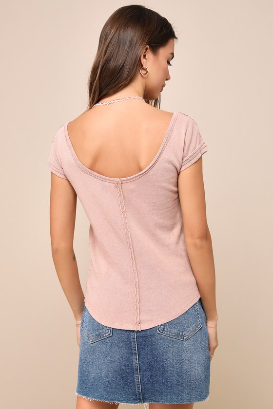 Shop Free People Bout Time Dusty Mauve Cotton Scoop Neck Cap Sleeve Tee