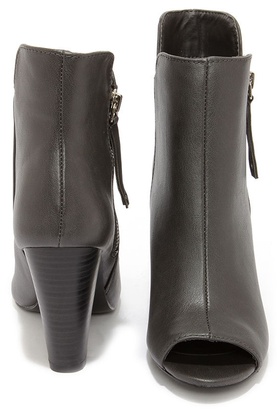 grey leather booties heel