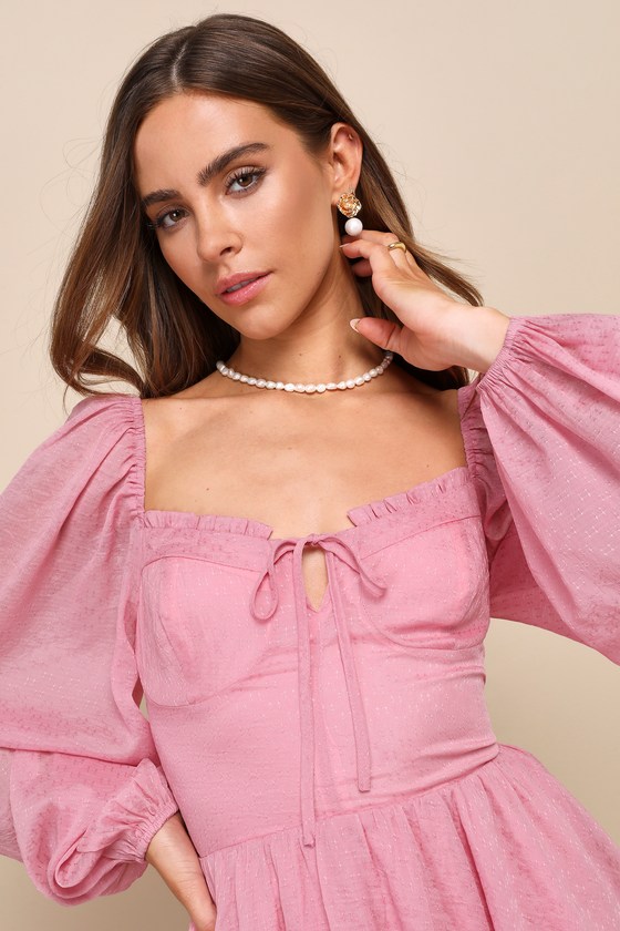 Lulus Adorable Perfection Pink Balloon Sleeve Bustier Romper In Pink