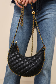 Sophisticated Choice Black Quilted Crescent Crossbody Bag