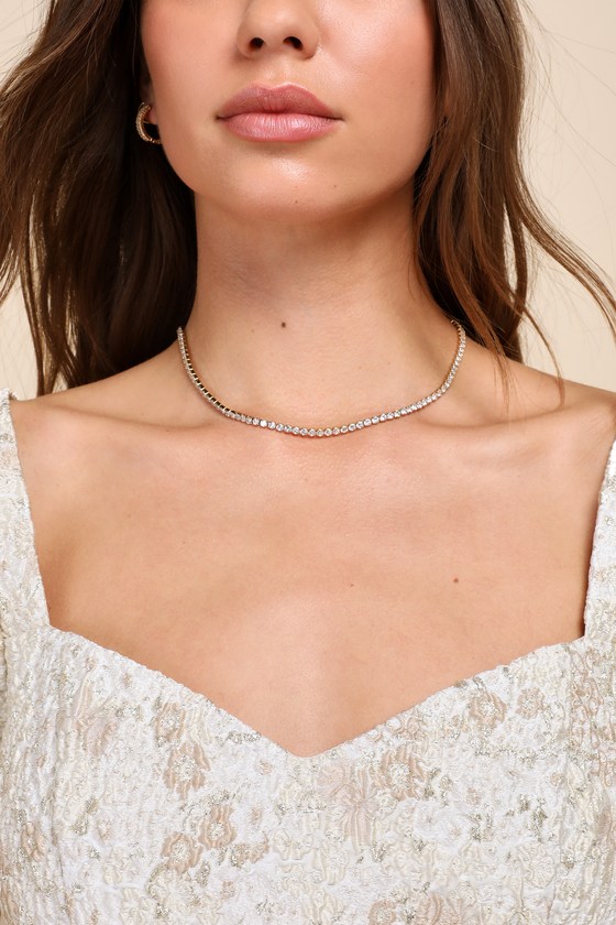 T-BAR TENNIS NECKLACE WITH WHITE RHINESTONES