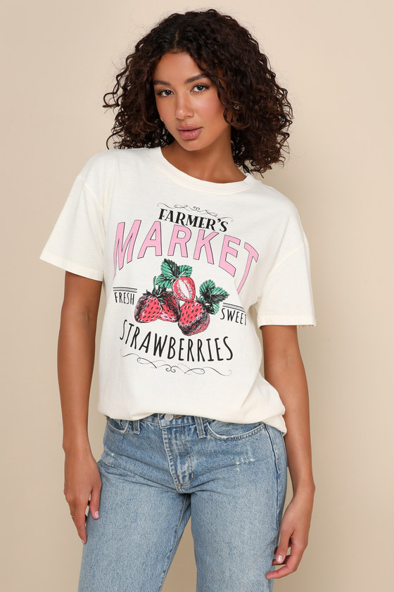 Field-ing Cute Cream Farmers Market Strawberry Graphic Tee 1