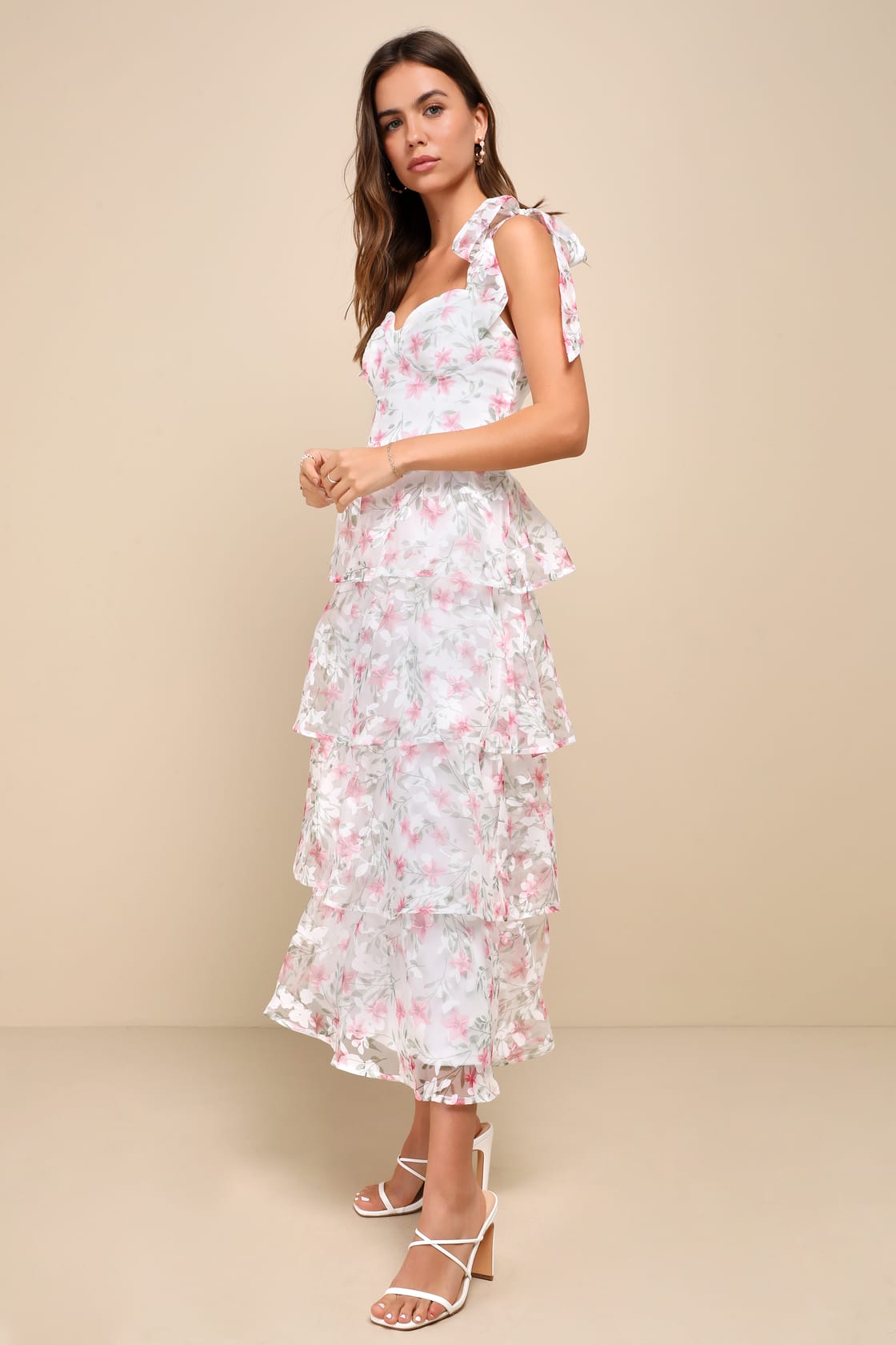 Endlessly Gorgeous White Floral Burnout Tie-Strap Midi Dress