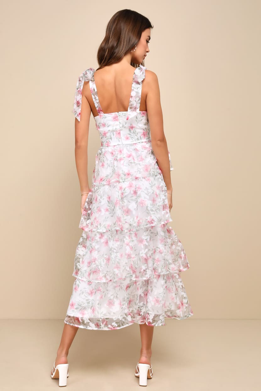 Endlessly Gorgeous White Floral Burnout Tie-Strap Midi Dress