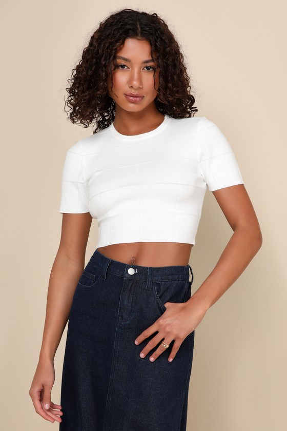 Shop Lulus Casually Impressive White Textured Short Sleeve Sweater Top