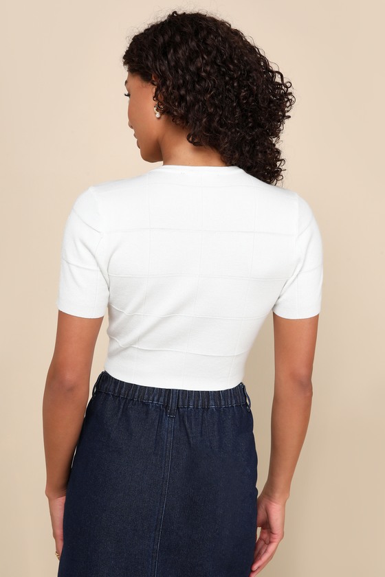 Shop Lulus Casually Impressive White Textured Short Sleeve Sweater Top