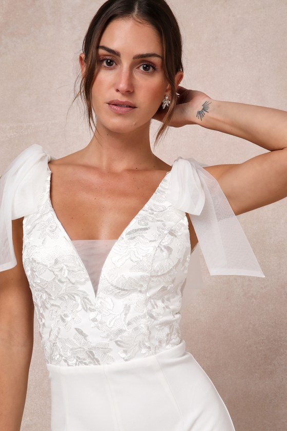Lulus Dignified Beauty White Mesh Embroidered Tie-strap Jumpsuit In White