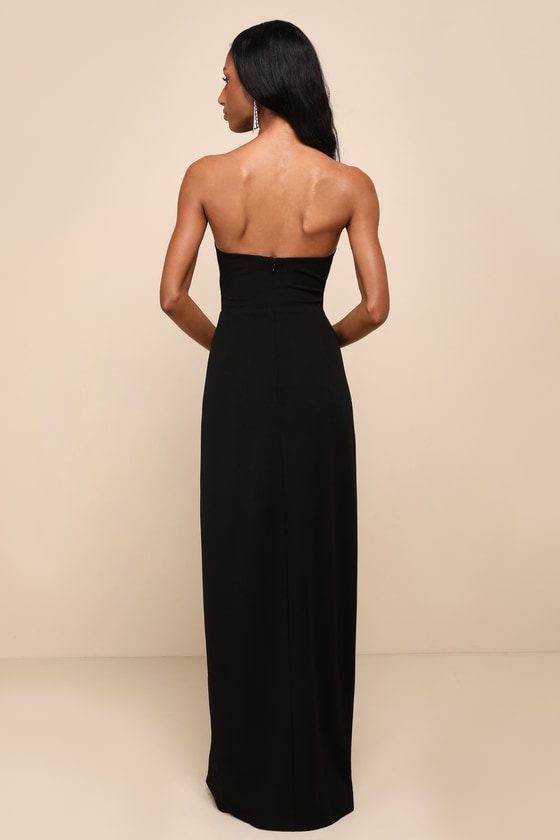 Lulus Extravagant Persona Black Strapless Cutout Column Maxi Dress In Black
