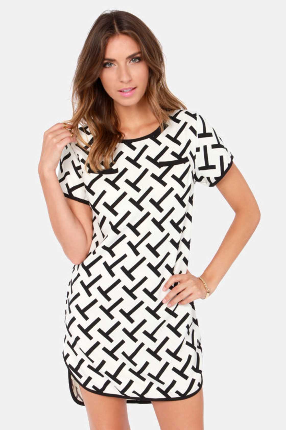 Cute Print Dress Ivory Dress Black Dress Shift Dress 48.00 Lulus